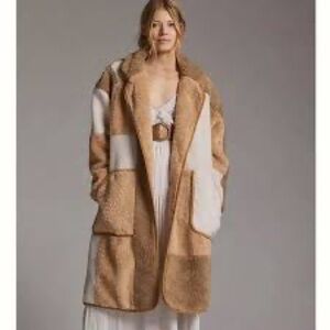 Anthropologie Patchwork Coat in Brown and Tan